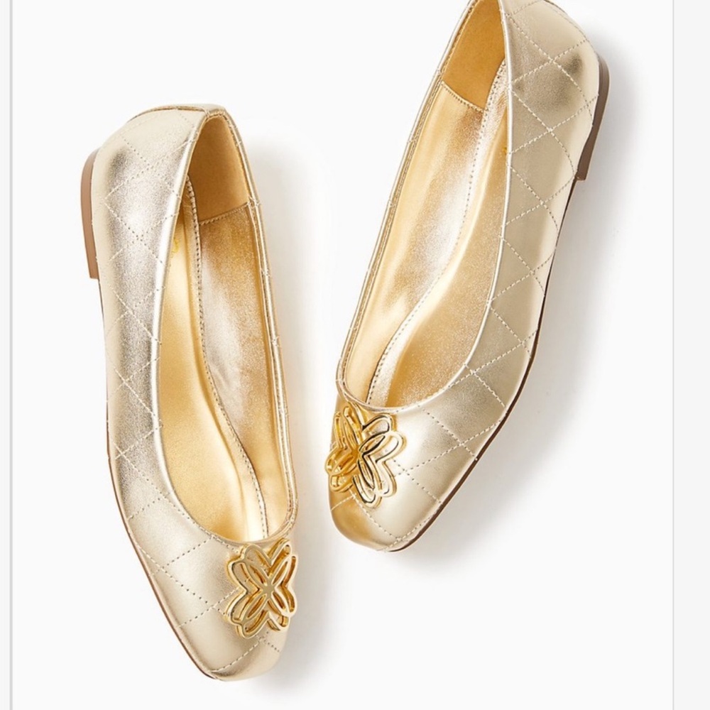 Lily Pulitzer Patina Gold Metallic Ballet Flats with Bow Detail